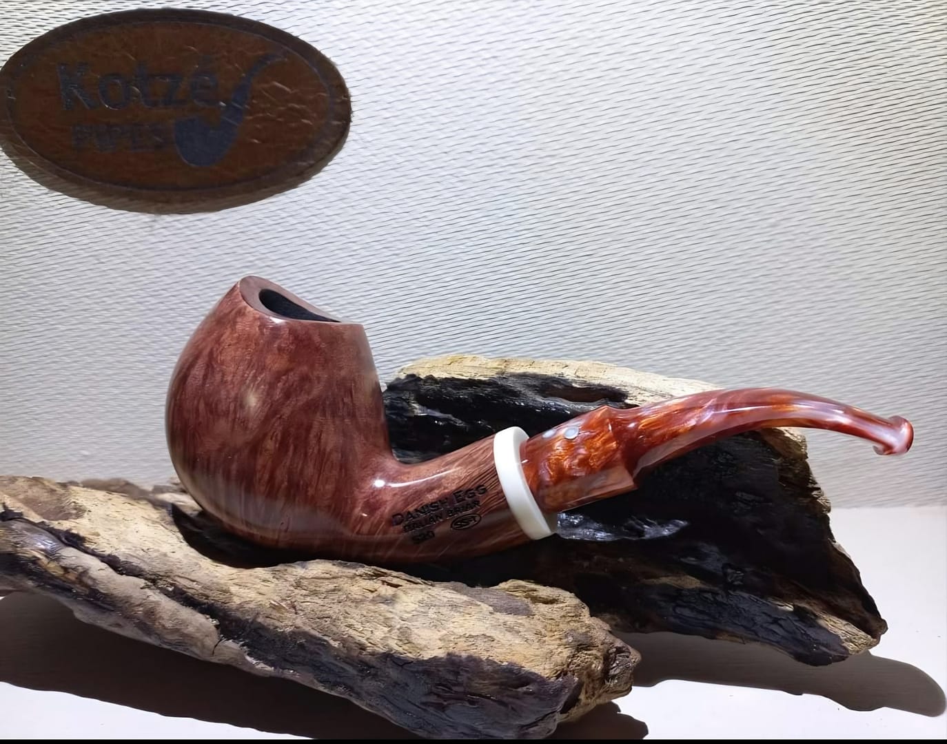 Danish Egg - Italian Briar - Quarter Bent SS-1 with White Accent Ring (No Filter) - Image 2